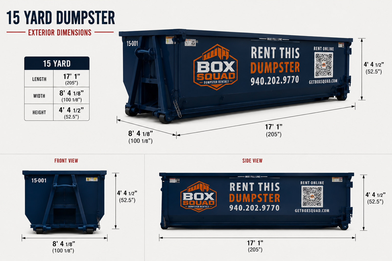 15 yard dumpster exterior dimensions