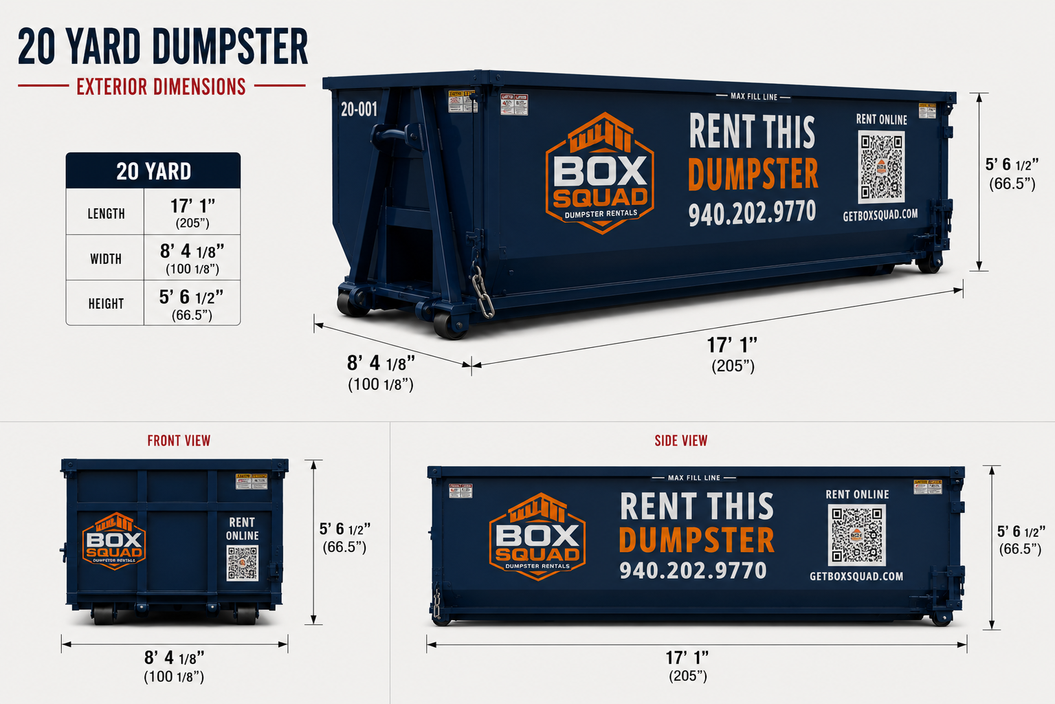 20 yard dumpster exterior dimensions