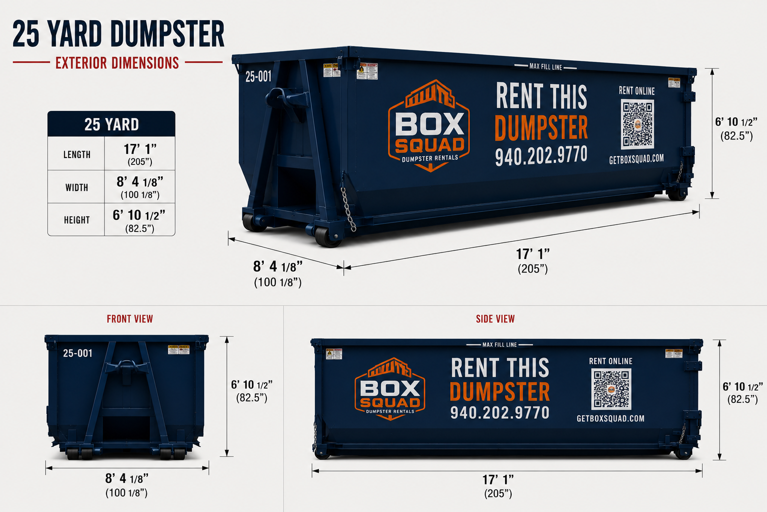 25 yard dumpster exterior dimensions