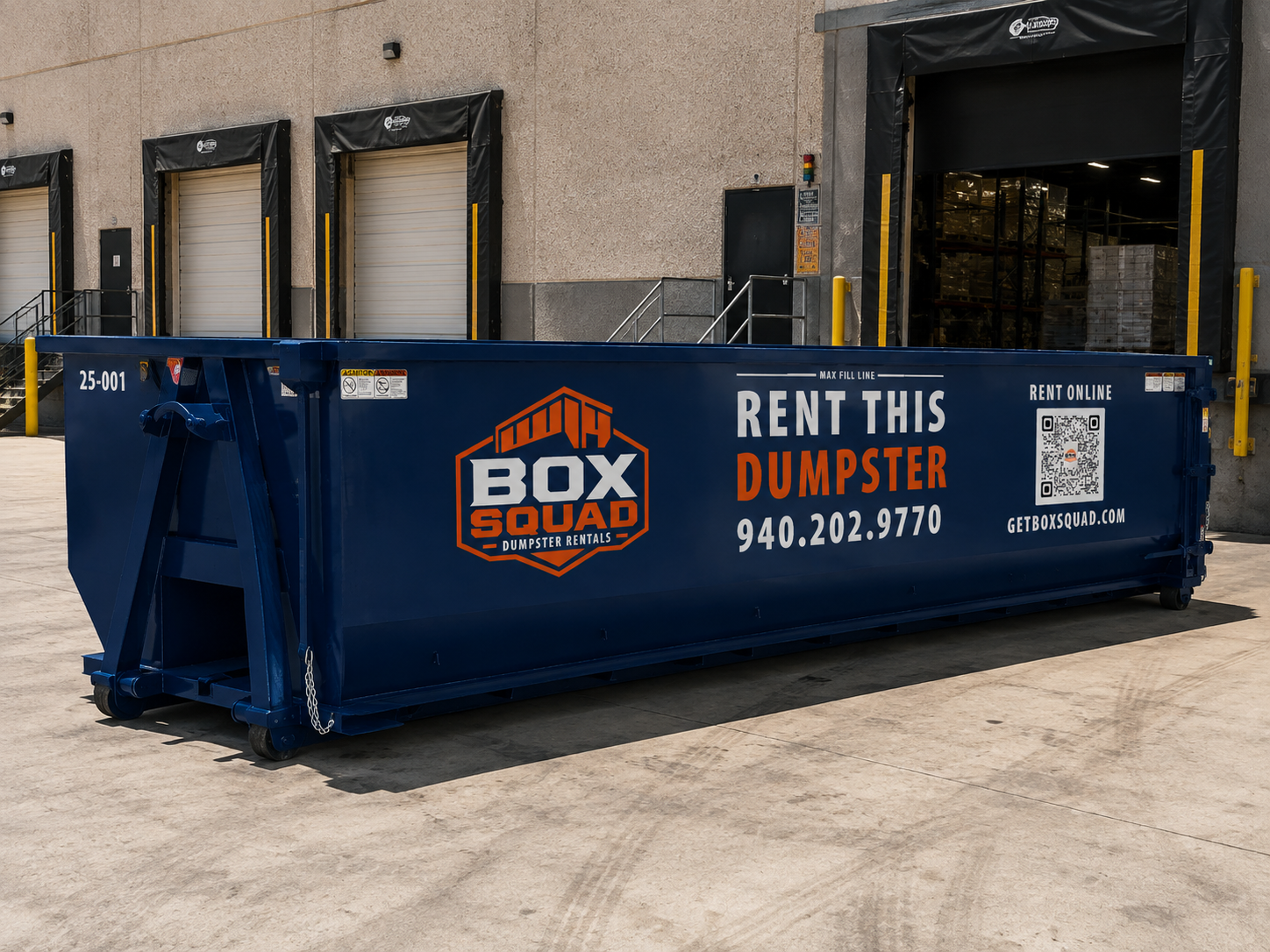 Box Squad roll-off dumpster on a jobsite